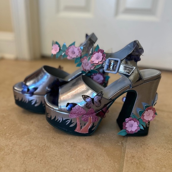 Sugar Thrillz Shoes - Sugar Thrillz Enchanted Forest Platform Heels Mushroom Butterflies